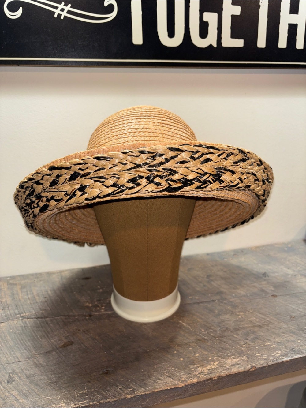 Kokin Woven Straw Sun Hat with Black Accent Trim